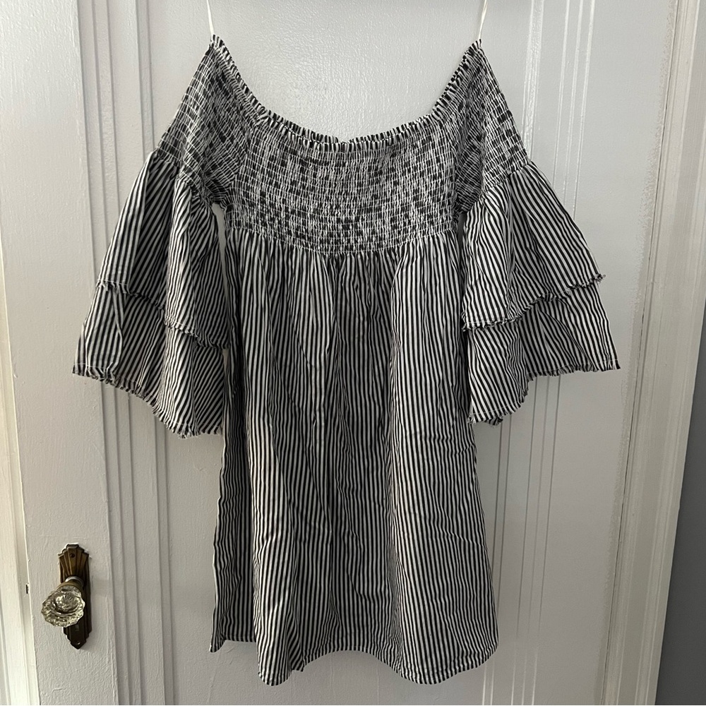 Elan Striped Off the Shoulder Striped Blouse